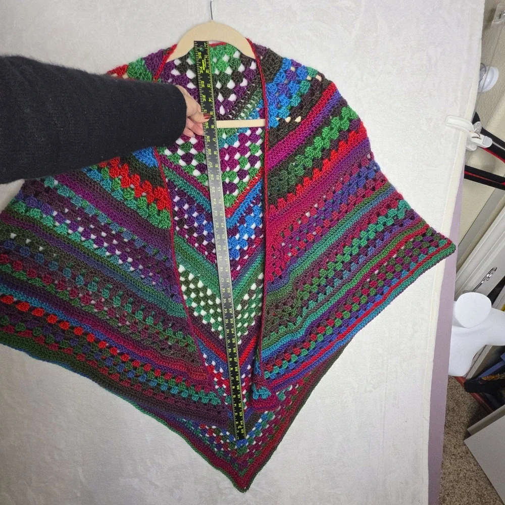 Boho Granny‎ Square Crochet Shawl Wrap Boho Multi Color Handmade Bright Colors